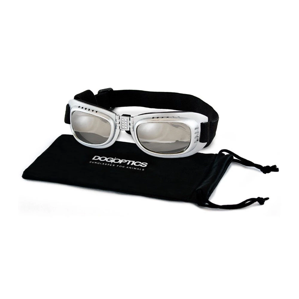 Dogoptics Hondenzonnebril Biker - Silver Frame & Mirror Lens 6 Dogoptics Hondenzonnebril Biker - Silver Frame & Mirror Lens - Afbeelding 4